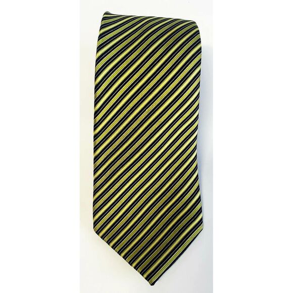 Countess Mara Tie Gold/ Green / Navy Diagonal Stripe 100% Silk w/ Crown Logo - Picture 4 of 15